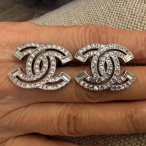 Super Rare Brand New Classic Chanel CC Logo Crystal Earrings